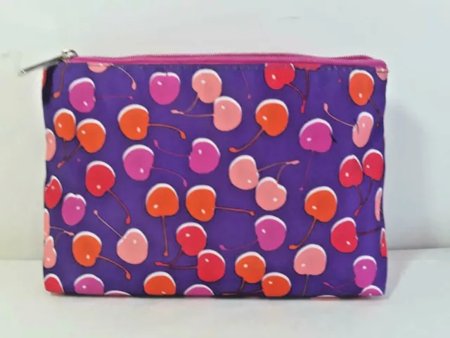 Clinique Cosmetic Makeup Travel Bag Purple With Cherry Print