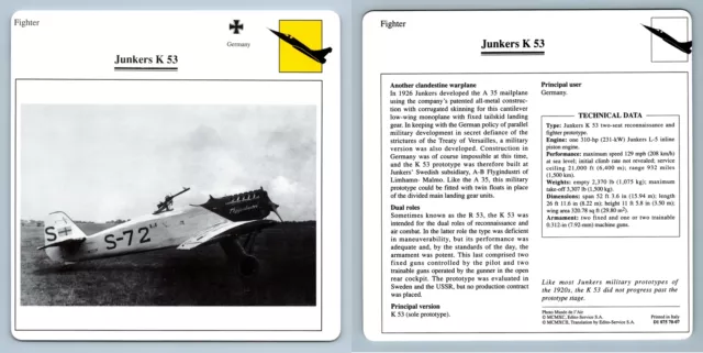 Junkers K 53 - Fighter - Warplanes Collectors Club Card