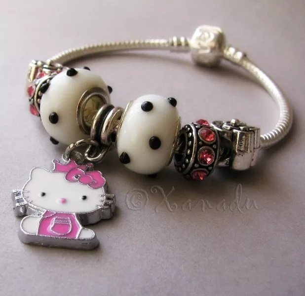 Pink Kitty Cat Fairy Princess European Charm Bracelet - Small Girl