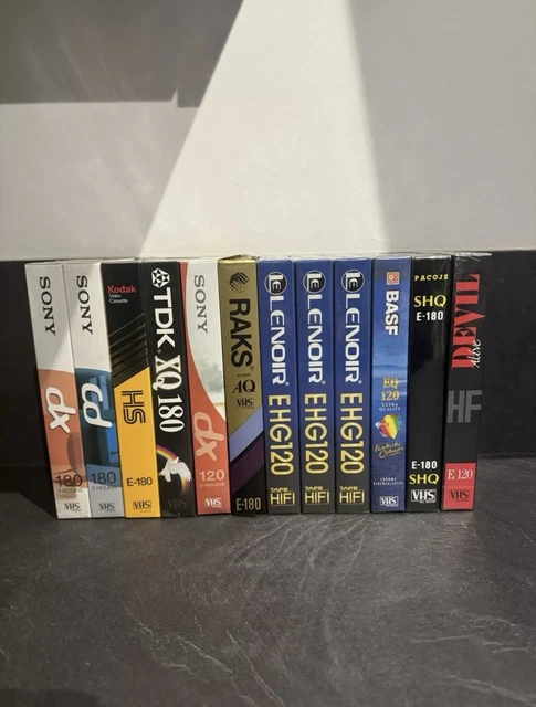 Lot De 12 Cassettes VHS Vierges - Sony, TDK, Lenoir - Durées 120, 180, 240 - Sous Blister
