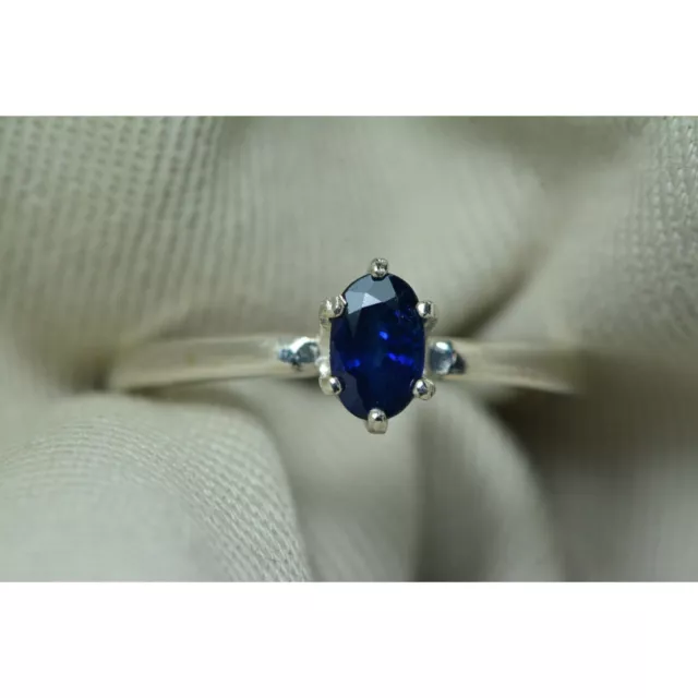 Certified Sapphire Ring 0.61 Carat Sterling Silver Solitaire Natural Genuine SR4