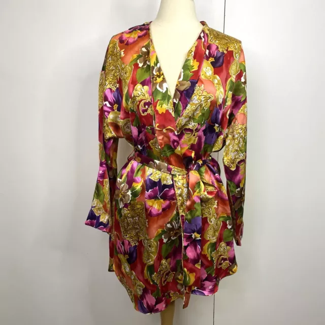 Vintage Victoria's Secret Robe Womens One Size 100% Silk Floral Short Belted