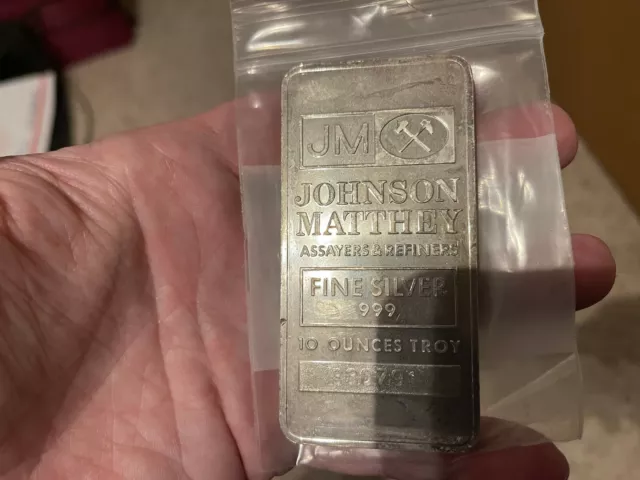 Vintage JM Johnson Matthey 10oz .999 Fine Silver Bar