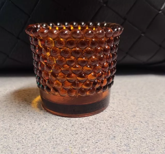 Hobnail Bubble Amber Brown Glass Votive Candle/Toothpick Holder VINTAGE RARE