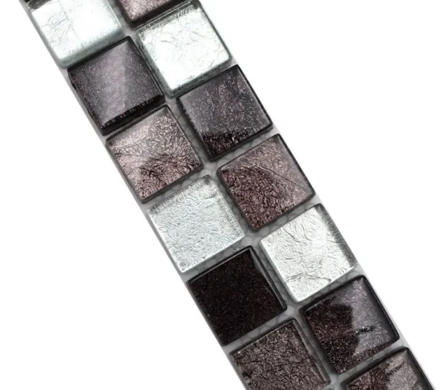 Wandbordüre Mosaik Borde Bordüre Glasmosaik Silber Schwarz StrukturWB126BOR-1783