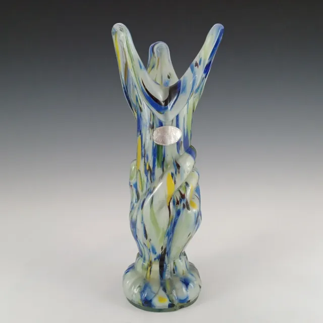 Romanian Retro White, Blue & Yellow Speckled Glass Vase