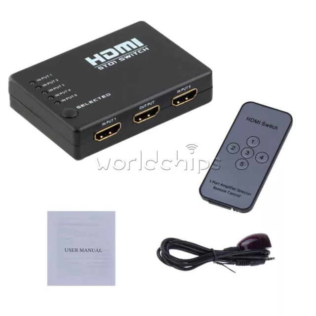 3/5Port 1080P Video HDMI Switch Switcher Splitter for HDTV DVD PS3 IR Remote