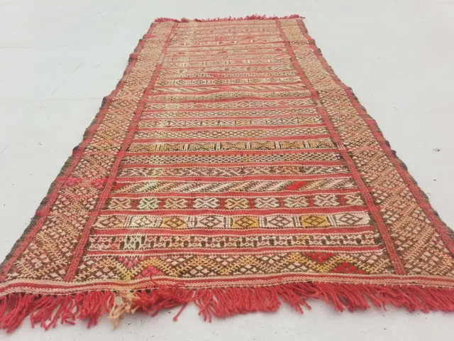 Distressed Fine Vintage Traditional Hand Made Oriental Wool Red Kilim 100x46cm