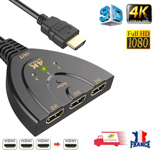 Hdmi Répartiteur 3 ports 4K * 2K 3D Switch Splitter Hub de Commutateur HDMI 30Hz