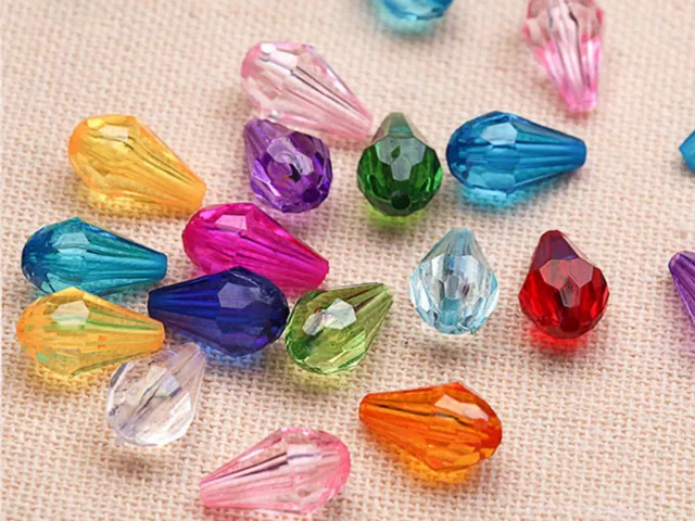 100 Mixed Colour Transparent Acrylic Faceted Teardrop Beads 8X13mm Jewelry Make