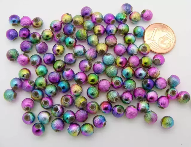 100 perles Acryliques Rondes 6mm aspect Givre multicolores DIY création bijoux