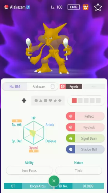 Pokemon Brilliant Diamond and Shining Pearl Alakazam 6IV-EV