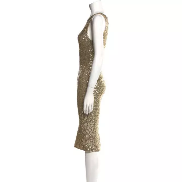 Alice + Olivia gold sequin sleeveless midi sheath dress size 6 2
