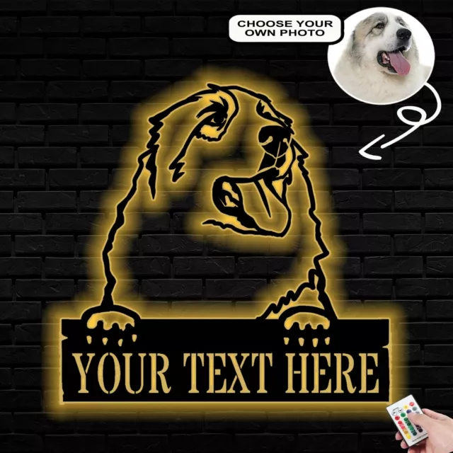 Personalized Great pyrenees Dog Metal Sign Led Lights Custom Name Photo