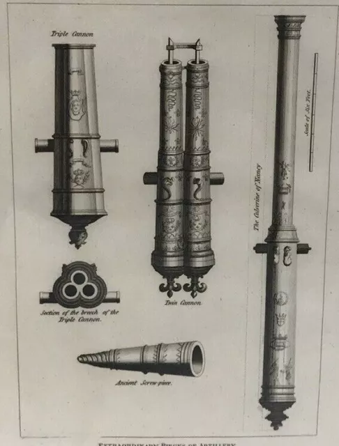 Antique Military Engraving 1801 Culverine Nancy Triple Canons Pieces Diagrams