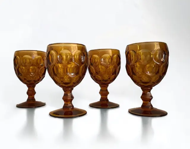 Vintage Imperial Glass Amber Provincial Fingerprint Water Goblets. Set of 4.