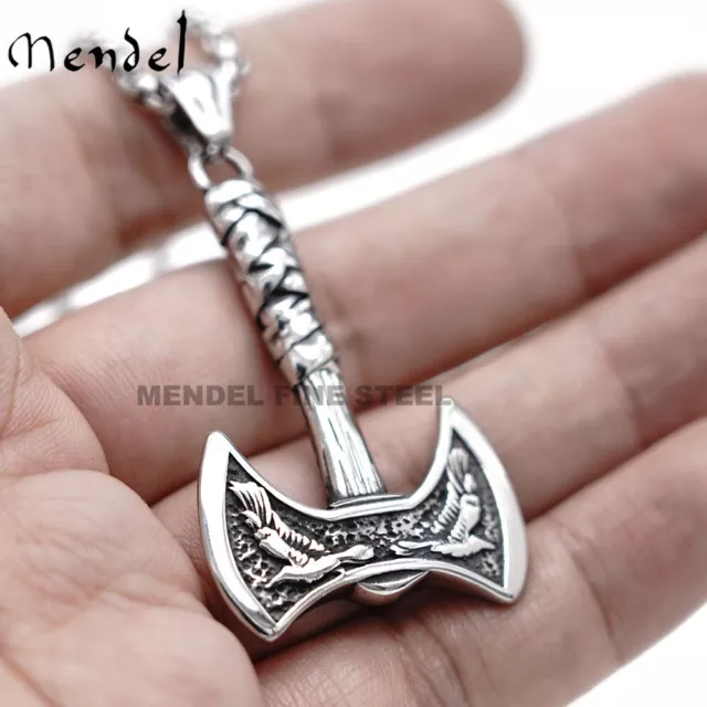 MENDEL Mens Gold Plated Nordic Viking Raven Axe Pendant Necklace Stainless Steel 3