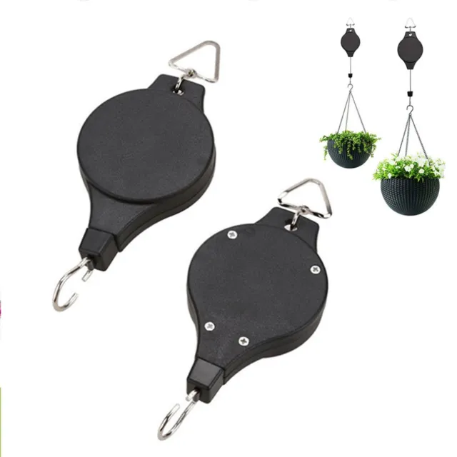 2xRetractable Plant Hanging Hook Flower Basket Pot Hanger Pulley Pull DownHolder