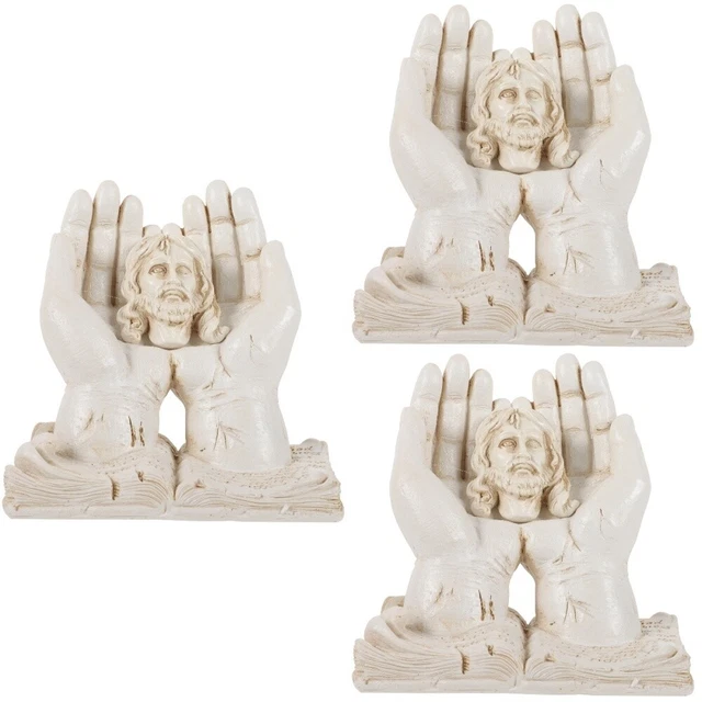 Figura de 3 piezas en la mano de Dios escultura de resina escultura a mano adorno de resina de escritorio