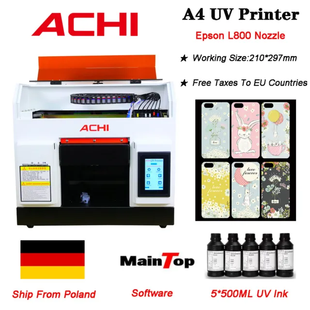 ACHI A4 Size UV Printer Epson L800 Printer Head For Phone Case & UV Ink EU Stock