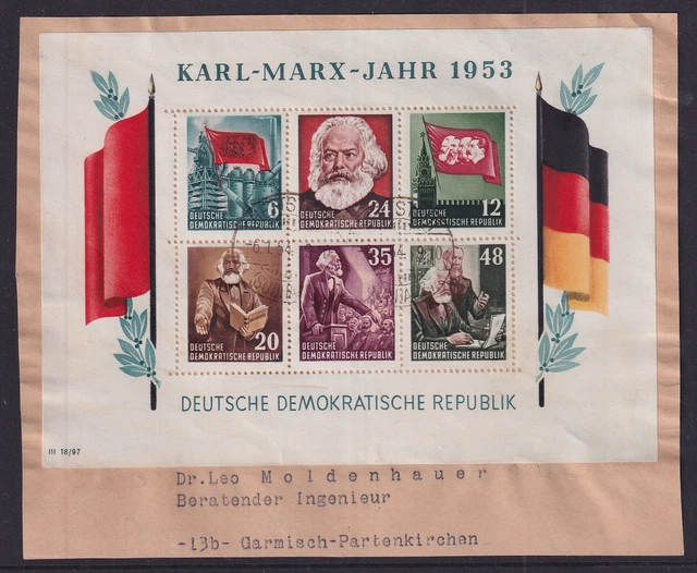 DDR 1953 Karl-Marx-Block Mi.-Nr. Block 8 A auf Briefstück