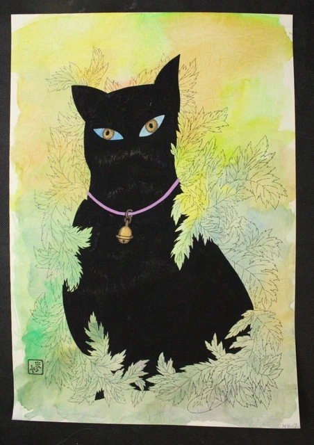 Japanese Painting , Woodblock Print ,Lithograph, Silkscreen Cat Japanese Painting , Woodblock Print ,Lithograph, Silkscreen Cat