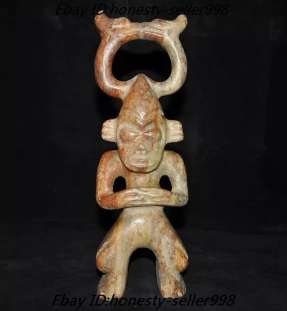 China Hongshan Culture Hetian old jade Hand carved Dragon hook Sun god statue