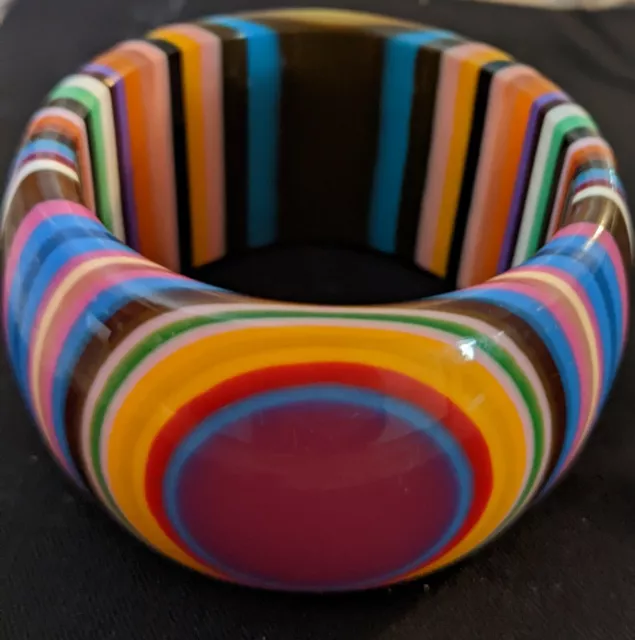 Rainbow Multicolor Striped Thick Bangle Wide Large Dot Cuff 2.5 in diameter