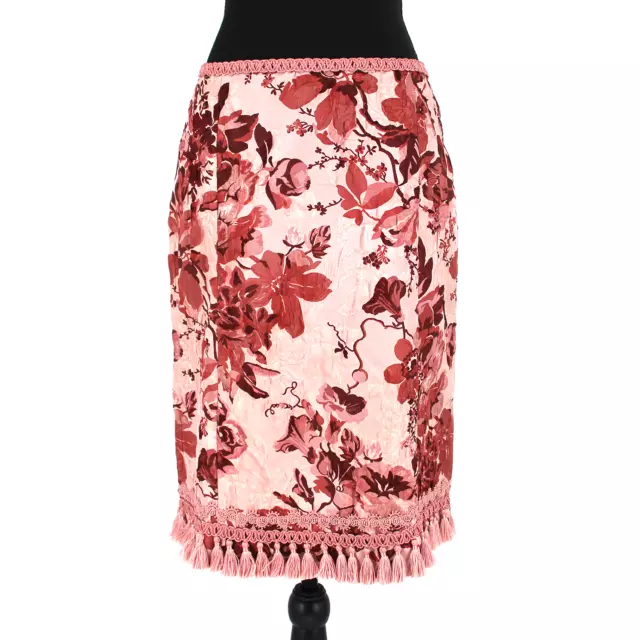 Miu Miu Silk Blend Burgundy Pink Pencil Mini Skirt Tassel Trim Hemline 40 Small
