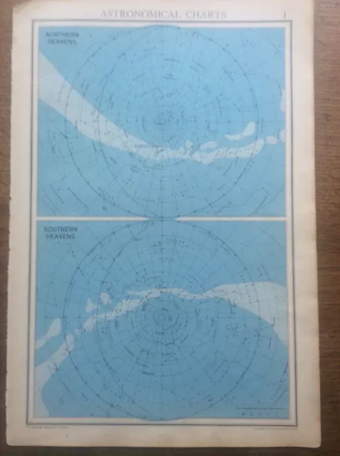 1942 Vintage John Bartholomew Atlas Map 14” Astronomical Charts N & S Heavens