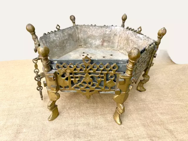 RARE Antique Middle East Octagonal Brass Brazier or Tent Warmer w/ Original Inse