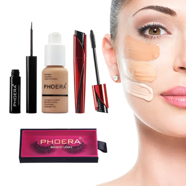 Phoera® Matte Foundation Magnetische Wimpern Eyeliner 9D Mascara Make-up Set