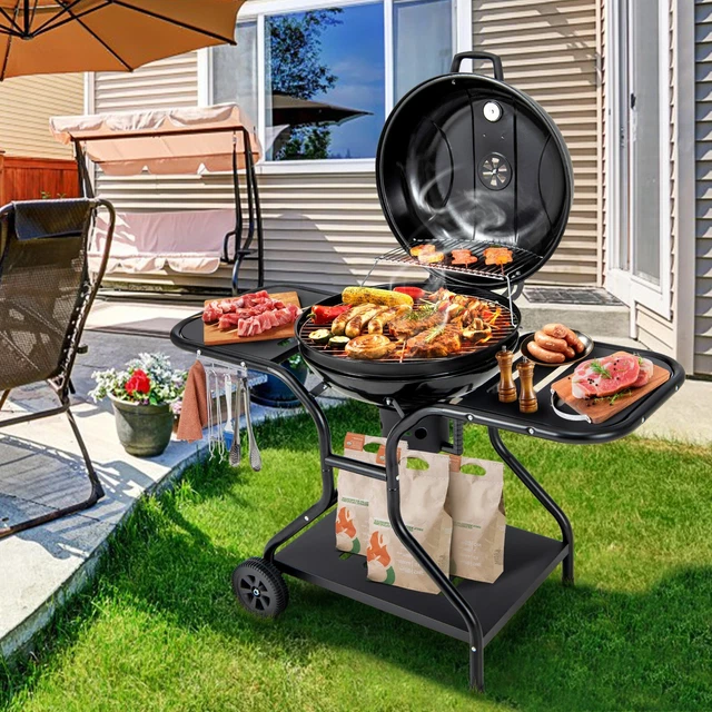 Holzkohlegrill mit Deckel Grillwagen Outdoor-Grill Campinggrill BBQ Garten