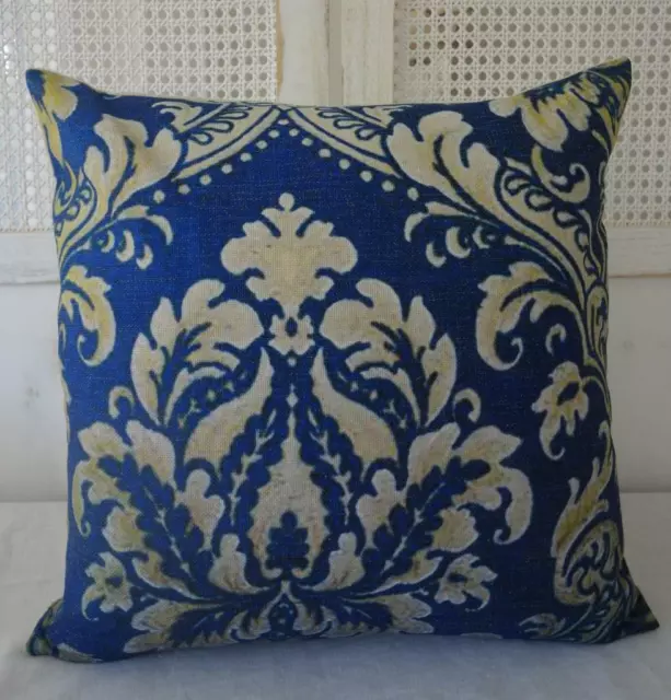 Mix & Match Deep Blue Mustard Classic Acanthus Fronds Hamptons Cushion Cover