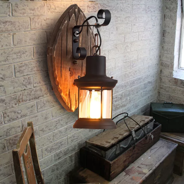Antik Retro Vintage Industriell Holz Wandleuchte Wand Lampe Wandleuchter Licht