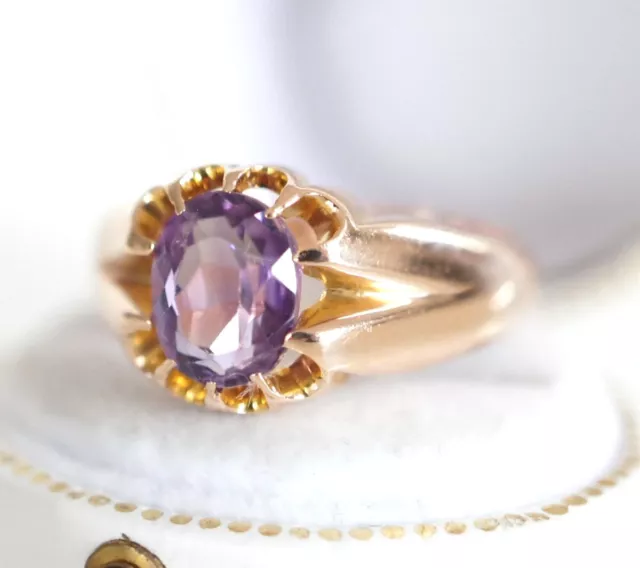 Antiker englischer Art Deco Ring  9ct Rotgold mit Amethyst Solitär   B3739