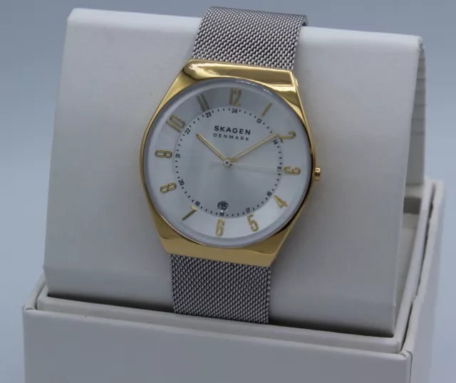 New Authentic Skagen Grenen Gold White Silver Mesh Bracelet Men's Skw6816 Watch