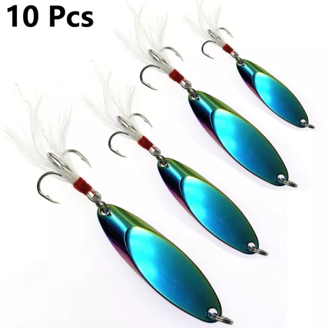 10 Pcs Bait Treble Hook Stainless Steel Single Feather Offshore Angling