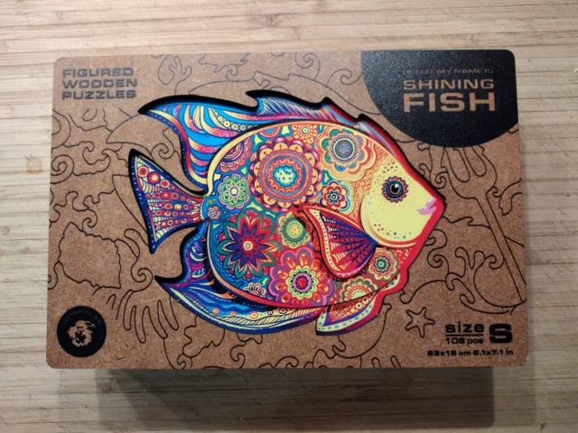 Unidragon Wooden Puzzle "Shining Fish" 106 Pieces Small 9.1 X 7.1” 100% Complete
