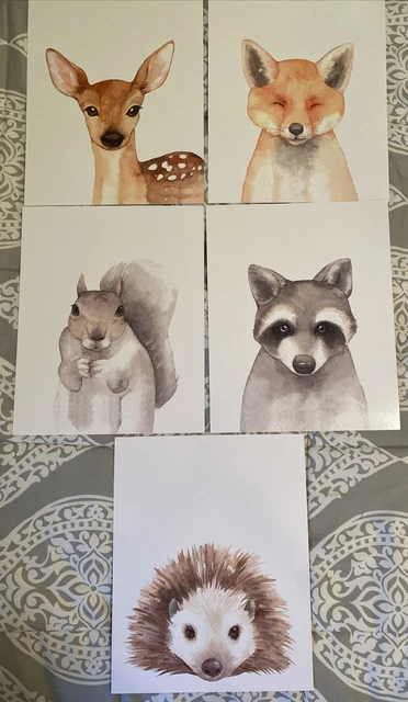 Woodland Animals Watercolor Art Prints Forest Animals Nursery 5 Prints