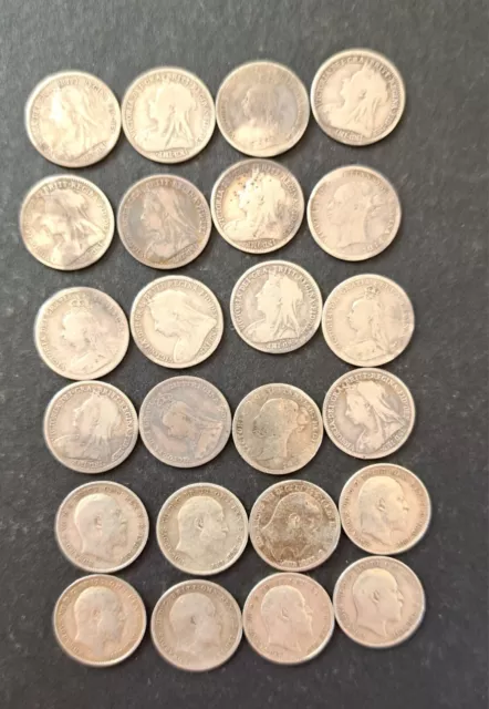 Job Lot Of 24 Solid Silver Threepence