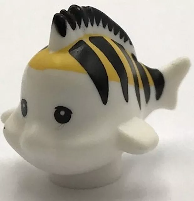 Lego New White Fish The Little Mermaid w/ Black Eyes and Stripes Yellow Fins