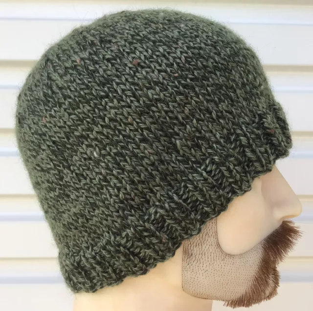 Khaki Camo hat beanie men's large.wool,mohair, bamboo,neps, Handmade