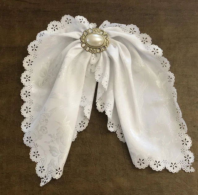 Vtg 1990's Hair Clip Barrette White Satin Floral Lace Trim Victorian Bow Large
