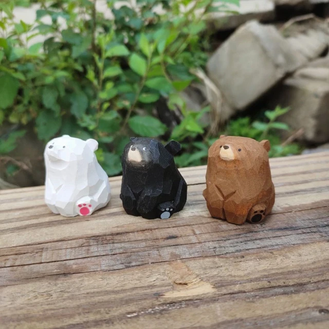 Ornamento Orso Polare Legno Solido Carino Mini Statua Orso Cortile