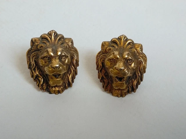 Collier Vintage Plaqué Or à Deux Têtes De Lions - Bijou Ancien Avec Anneau, Motif Animal