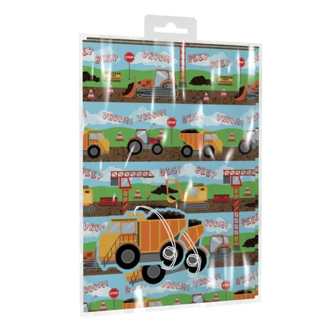 Digger Tractor - Boys Gift Wrap Set Paper Birthday Wrapping 2 Sheets 2 Tags