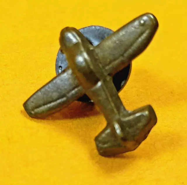 vintage lapel pin Airplane Miniature lapel pin 3D metal pinback Bronz tone