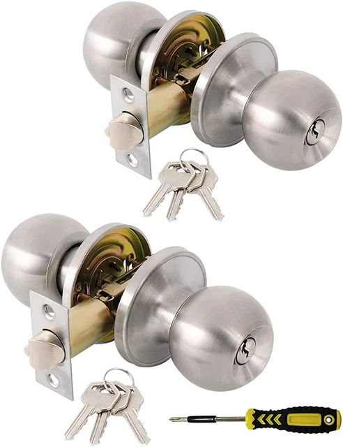 (2 Pack) Entry Door Knob with Lock and Keys, Exterior/Interior Door Locks with S