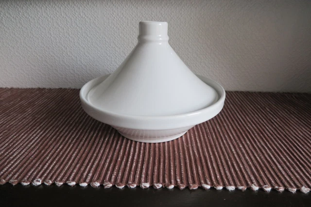 Olla De Cocina Tagine Marocca Con Tapa - Inusualmente Blanca Lisa - Alto Brillo